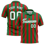 Custom Kelly Green Red Vertical Stripes Design Performance Polo Shirt