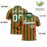 Custom Kelly Green Orange Vertical Stripes Design Performance Polo Shirt