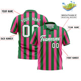Custom Kelly Green Pink Vertical Stripes Design Performance Polo Shirt