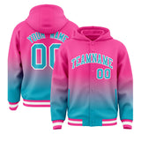 Custom Pink Sky Blue Varsity Full-Snap Letterman Gradient Hoodie Jacket