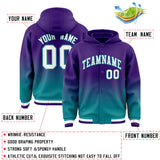 Custom Purple Teal Varsity Full-Snap Letterman Gradient Hoodie Jacket