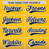 Custom Yellow Navy Varsity Full-Snap Letterman Gradient Hoodie Jacket