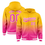Custom Yellow Pink Varsity Full-Snap Letterman Gradient Hoodie Jacket