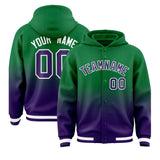 Custom Green Purple Varsity Full-Snap Letterman Gradient Hoodie Jacket