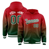 Custom Red Green Varsity Full-Snap Letterman Gradient Jacket Hoodie