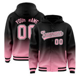 Custom Black Light Pink Varsity Full-Snap Letterman Gradient Jacket Hoodie