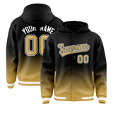 Custom Black Old Gold Varsity Full-Snap Letterman Gradient Jacket Hoodie