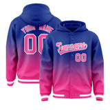 Custom Royal Pink Varsity Full-Snap Letterman Gradient Jacket Hoodie
