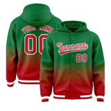 Custom Green Red Varsity Full-Snap Letterman Gradient Hoodie Jacket