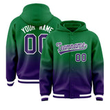 Custom Green Purple Varsity Full-Snap Letterman Gradient Jacket Hoodie