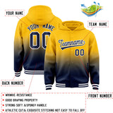 Custom Yellow Navy Varsity Full-Snap Letterman Gradient Hoodie Jacket