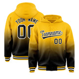 Custom Yellow Black Varsity Full-Snap Letterman Gradient Jacket Hoodie