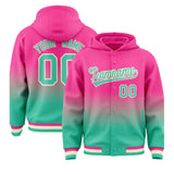 Custom Pink Bright Green Varsity Full-Snap Letterman Gradient Jacket Hoodie