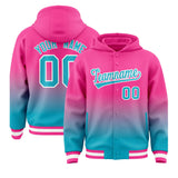 Custom Pink Sky Blue Varsity Full-Snap Letterman Gradient Jacket Hoodie