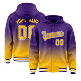 Custom Purple Yellow Varsity Full-Snap Letterman Gradient Jacket Hoodie
