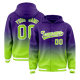 Custom Purple Neon Green Varsity Full-Snap Letterman Gradient Jacket Hoodie