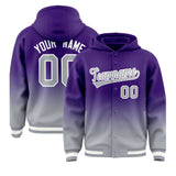 Custom Purple Gray Varsity Full-Snap Letterman Gradient Jacket Hoodie