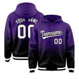 Custom Purple Black Varsity Full-Snap Letterman Gradient Jacket Hoodie
