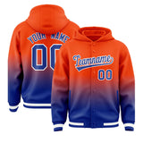 Custom Orange Royal Varsity Full-Snap Letterman Gradient Hoodie Jacket