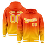 Custom Orange Yellow Varsity Full-Snap Letterman Gradient Jacket Hoodie