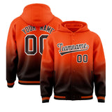 Custom Orange Brown Varsity Full-Snap Letterman Gradient Jacket Hoodie