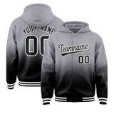 Custom Gray Black Varsity Full-Snap Letterman Gradient Jacket Hoodie