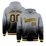 Custom Gray Black Varsity Full-Snap Letterman Gradient Jacket Hoodie