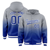 Custom Gray Royal Varsity Full-Snap Letterman Gradient Jacket Hoodie
