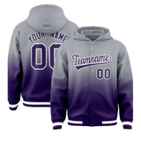 Custom Gray Purple Varsity Full-Snap Letterman Gradient Jacket Hoodie