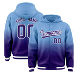 Custom Powder Blue Purple Varsity Full-Snap Letterman Gradient Jacket Hoodie