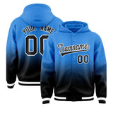 Custom Blue Black Varsity Full-Snap Letterman Gradient Jacket Hoodie