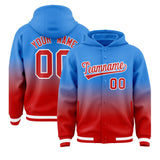 Custom Blue Red Varsity Full-Snap Letterman Gradient Jacket Hoodie