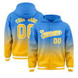 Custom Blue Yellow Varsity Full-Snap Letterman Gradient Jacket Hoodie