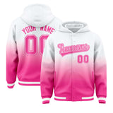 Custom White Pink Varsity Full-Snap Letterman Gradient Jacket Hoodie
