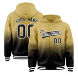 Custom Khaki Black Varsity Full-Snap Letterman Gradient Jacket Hoodie