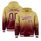 Custom Khaki Crimson Varsity Full-Snap Letterman Gradient Jacket Hoodie