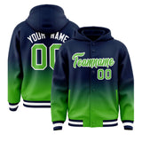 Custom Navy Light Green Varsity Full-Snap Letterman Gradient Hoodie Jacket