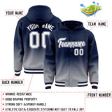 Custom Navy Gray Varsity Full-Snap Letterman Gradient Hoodie Jacket