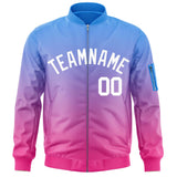 Custom Gradient Full-Zip Letterman Bomber Coat Lightweight Personalized Stitched Letters Logo for Adult Youth S-6XL  With Pocket