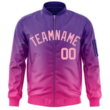 Custom Gradient Full-Zip Letterman Bomber Coat Lightweight Personalized Stitched Letters Logo for Adult Youth S-6XL  With Pocket