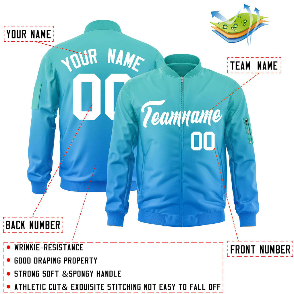 Custom Gradient Full-Zip Bomber Lightweight Coat Personalized Stitched Name Number Baseball Jacket With Pocket