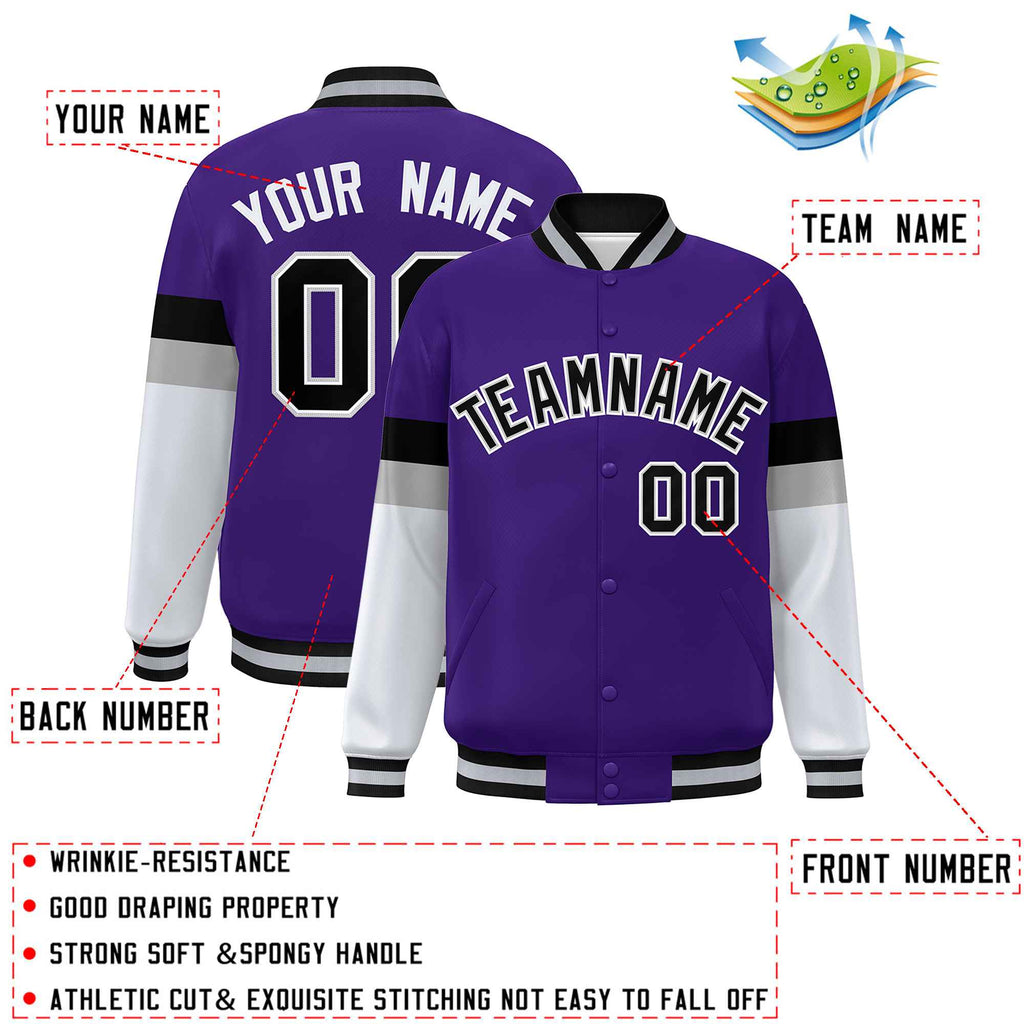Custom Color Block Full-Snap Lightweight College Jacket Stitched Streetwear Baseball Jacket