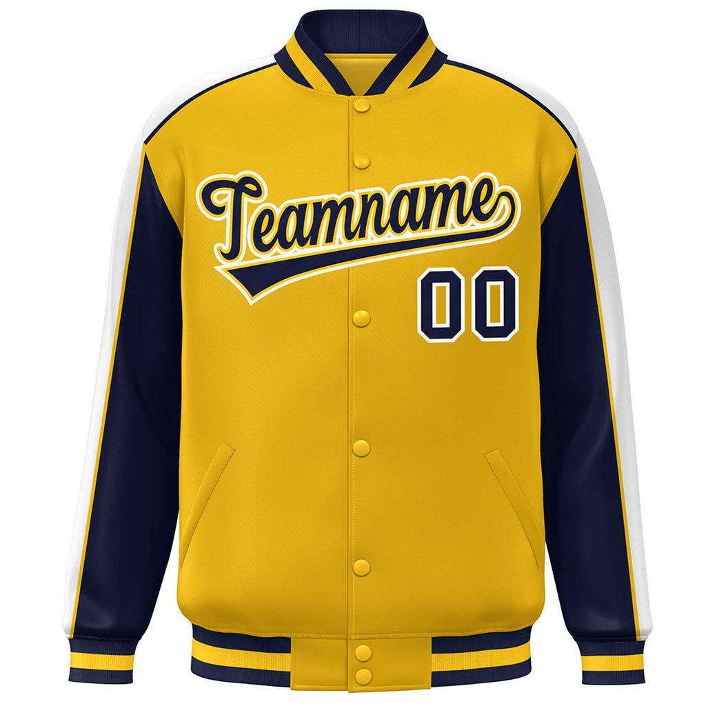 Custom Color Block Full-Snap Baseball Jacket Athletic College Letterman Bomber Coat