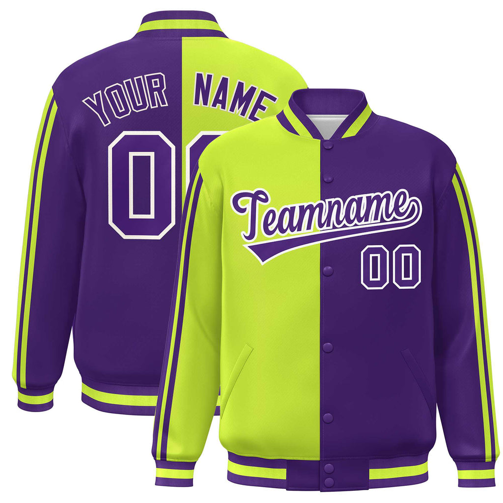 Custom Full-Snap Two Tone Letterman Bomber Jackets Personalized Stitched Text Logo