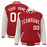 Custom Full-Snap Stripe Fashion Letterman Bomber Jacket Stitched Text Logo Big Size