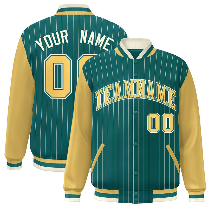 Custom Full-Snap Stripe Fashion Letterman Bomber Jacket Stitched Text Logo Big Size