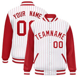 Custom Full-Snap Stripe Fashion Letterman Bomber Jacket Stitched Text Logo for Adult