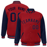 Custom Full-Snap Stripe Fashion Varsity Baseball Jacket Stitched Text Logo for Adult/Youth