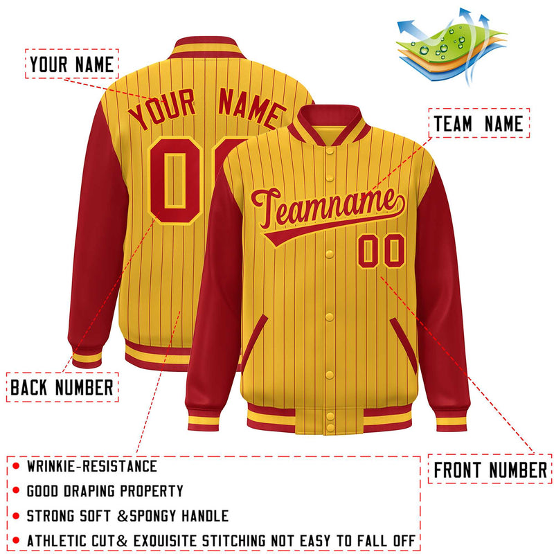 Custom Full-Snap Stripe Fashion Letterman Bomber Jackets Personalized Stitched Text Logo