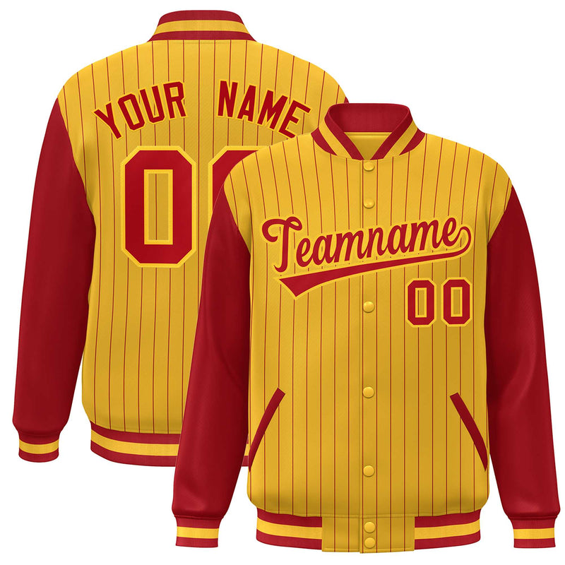 Custom Full-Snap Stripe Fashion Letterman Bomber Jackets Personalized Stitched Text Logo